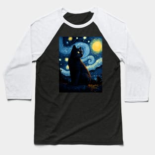 Starry Night Black Cat Baseball T-Shirt